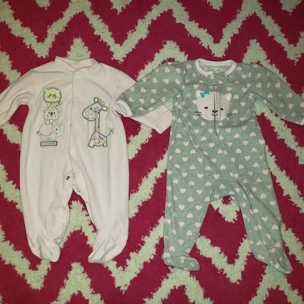 Pair of Baby Girl Fleece Footed Sleepers